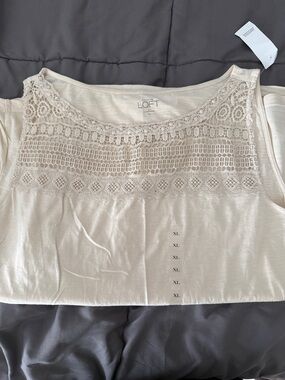 LOFT Cream Crochet Yoke Tank Top XL